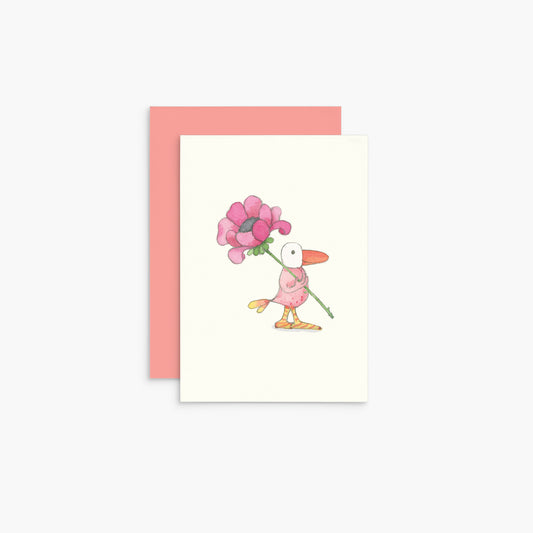 T341 - Bird With Flower - Twigseeds Mini Card
